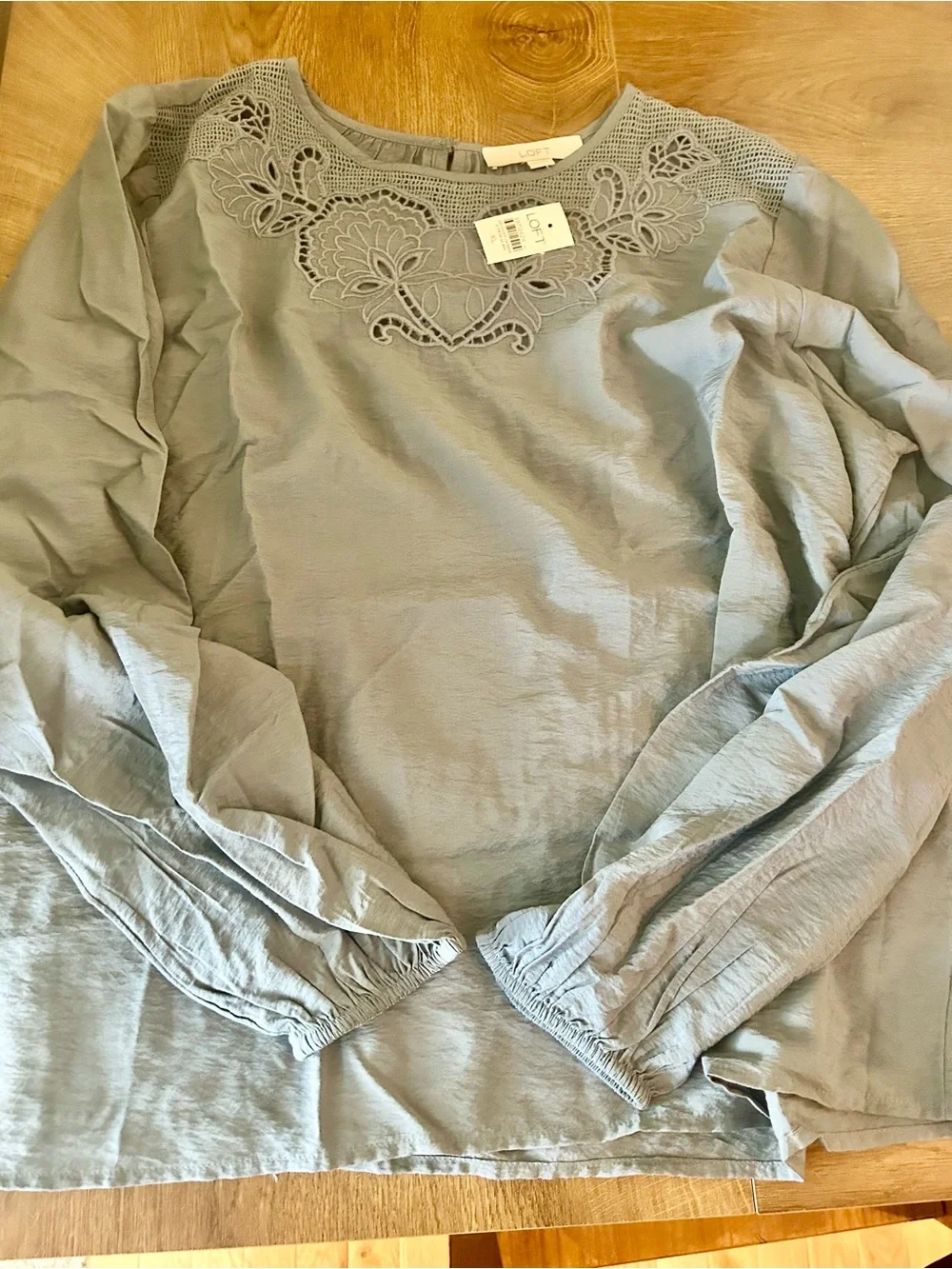 LOFT Light Blue Long-Sleeve Pleated Peasant Blouse